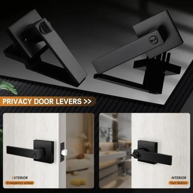 Door Handle Matte Black Square Privacy 3