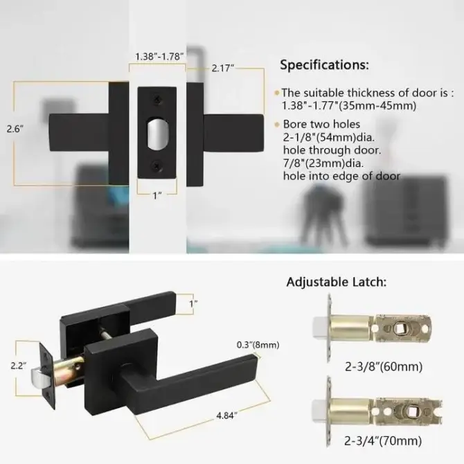 Door Handle Matte Black Square Passage