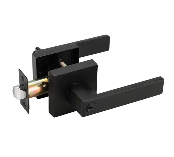 Door Handle Matte Black Square Key Lock