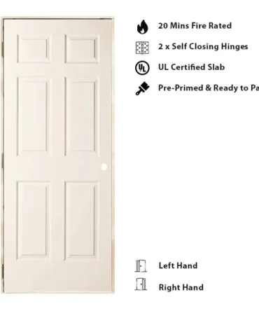 6 panel - fire rated jeldwen interior door. 20 minutes fire rated door prehung fire rated door