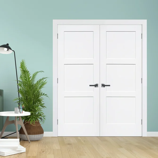3 Panel Shaker Solid Core Interior Door Silver Hinges with Handle
