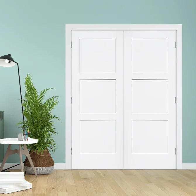 3 Panel Shaker Solid Core Interior Door Silver Hinges with Handle