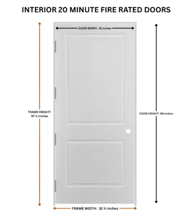 32x96 Fire Rated Door – 20 Min 2 Panel Interior Door - dimensions