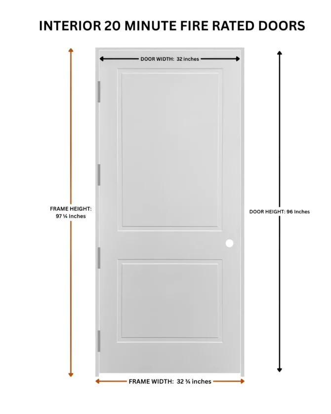 32x96 Fire Rated Door – 20 Min 2 Panel Interior Door - dimensions