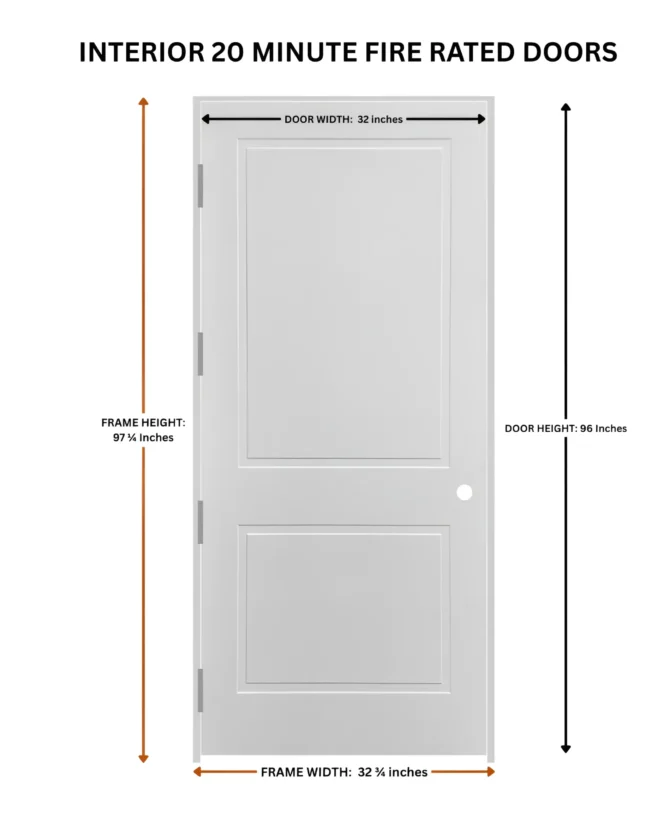 32x96 Fire Rated Door – 20 Min 2 Panel Interior Door - dimensions