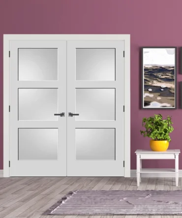 Frosted Glass 3 Panel Door Black Hinges With Handle