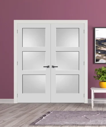 Frosted Glass 3 Panel Door Black Hinges With Handle