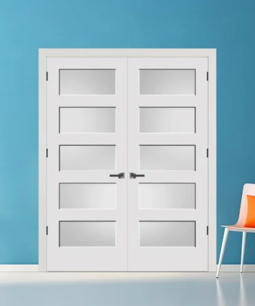 Frosted Glass 5 Panel Door Black Hinges With Handle