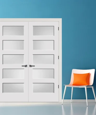 Frosted Glass 5 Panel Door Black Hinges with Handle