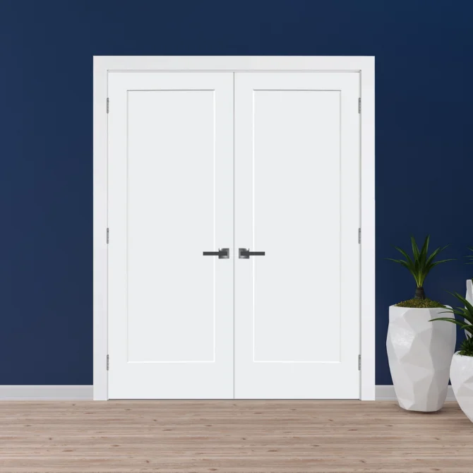 One Panel Shaker Solid Core Door Black Hinges With Handle