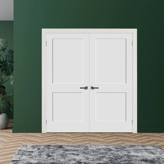 Two Panel Shaker Hollow Door Black Hinges With Handle