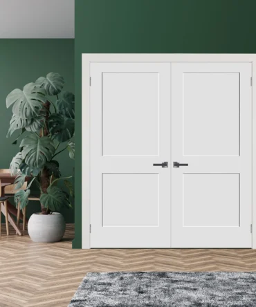 Two Panel Shaker Hollow Door Silver Hinges with Handle