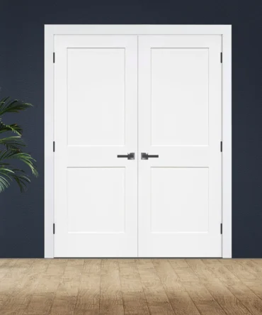 Two Panel Shaker Solid Core Door Black Hinges With Handle