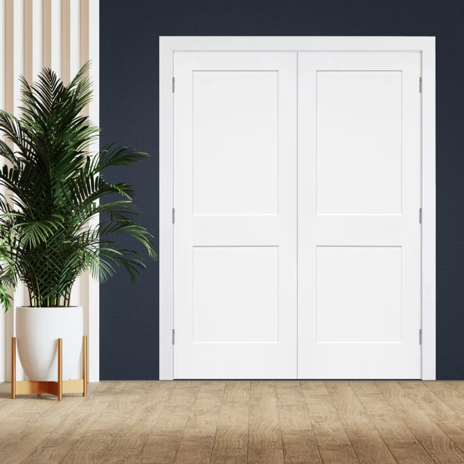Two Panel Shaker Solid Core Door Silver Hinges without Handle