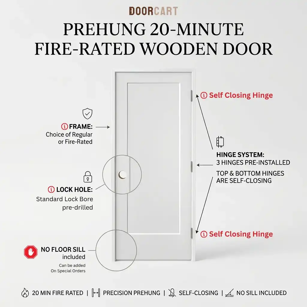 Prehung 20 Minute Fire Rated Wooden Door