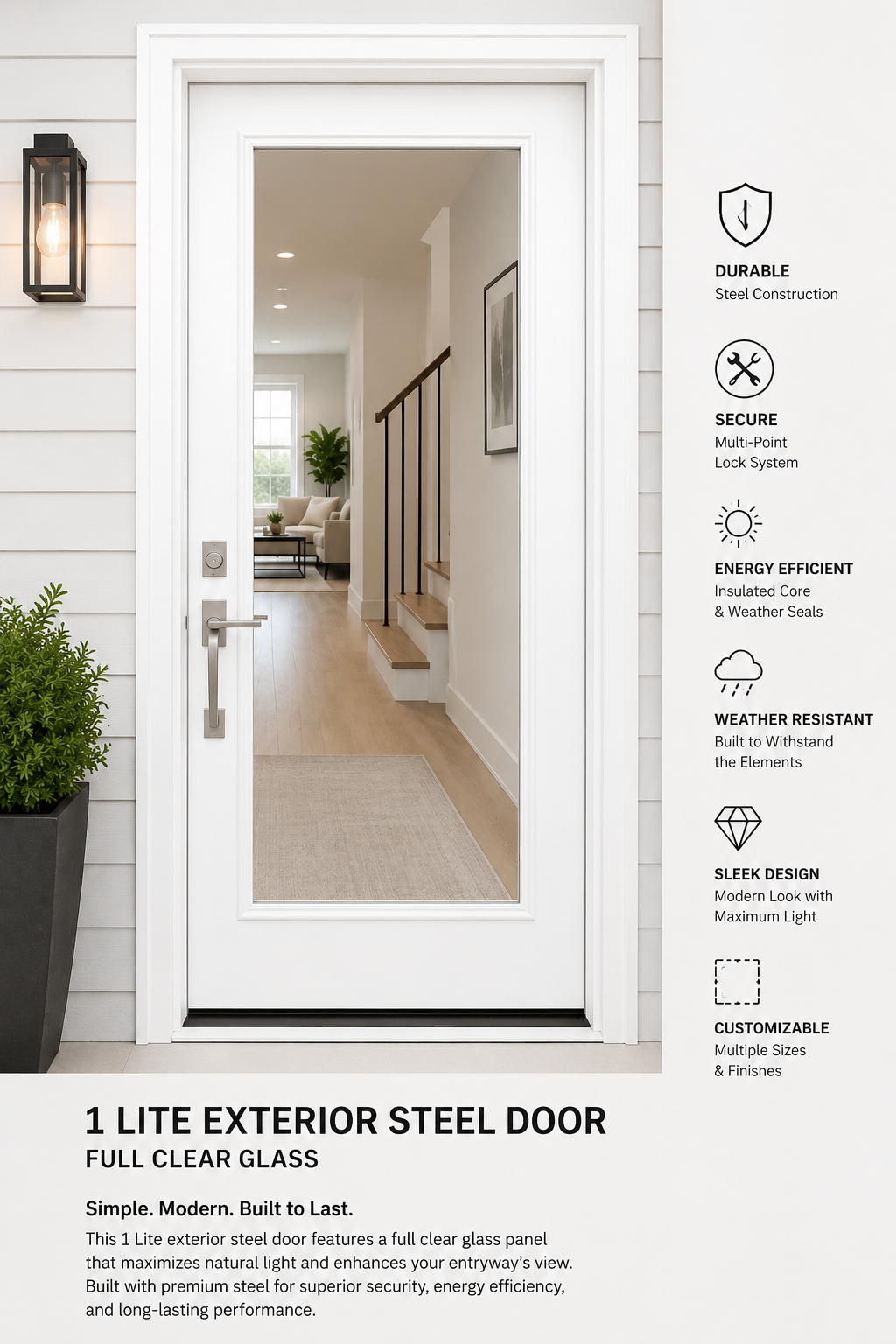 Clear full lite steel door